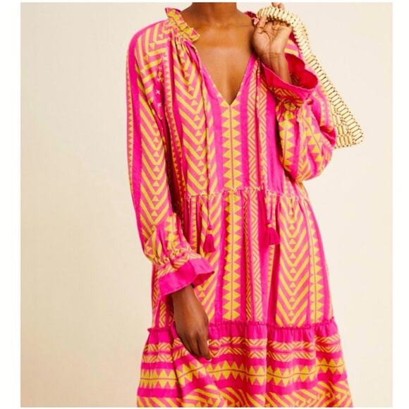 Anthropologie Maeve Dominique Aztec Boho Tunic Dress Pink Size Small - Picture 9 of 14